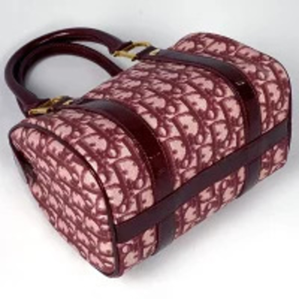 Dior Red Trotter Tote Enamel Handbag Canvas  Christian Boston Bag Red